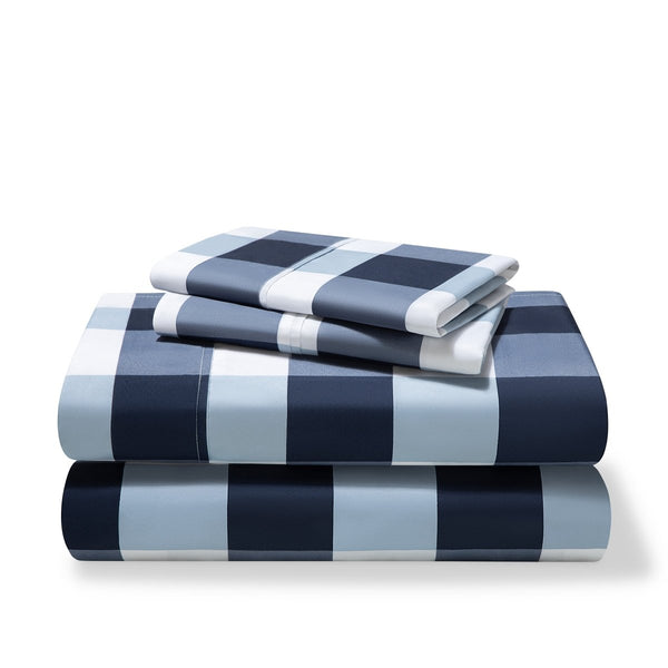 Gingham blue sheet set folded