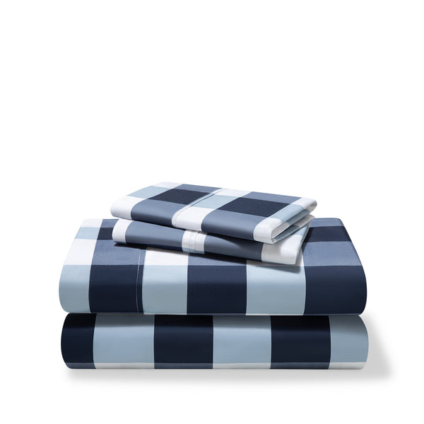 Gingham blue sheet set folded