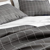 Close up of a printed duvet on a bed