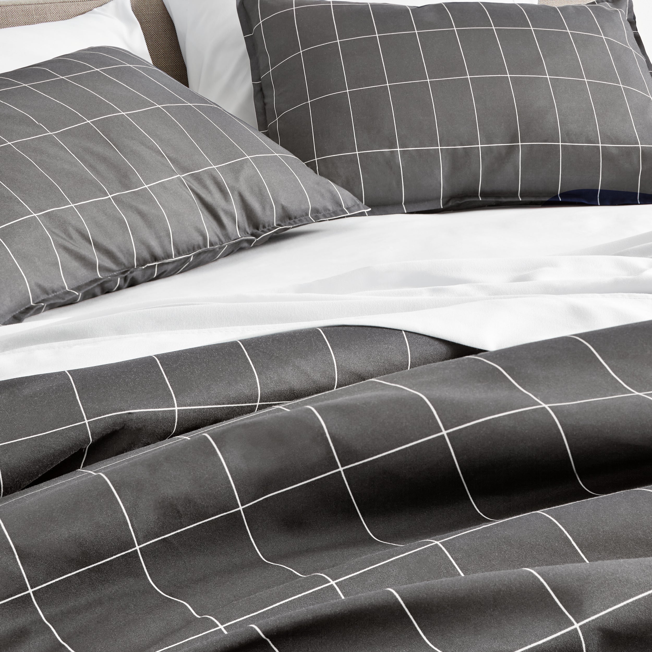 Close up of a printed duvet on a bed