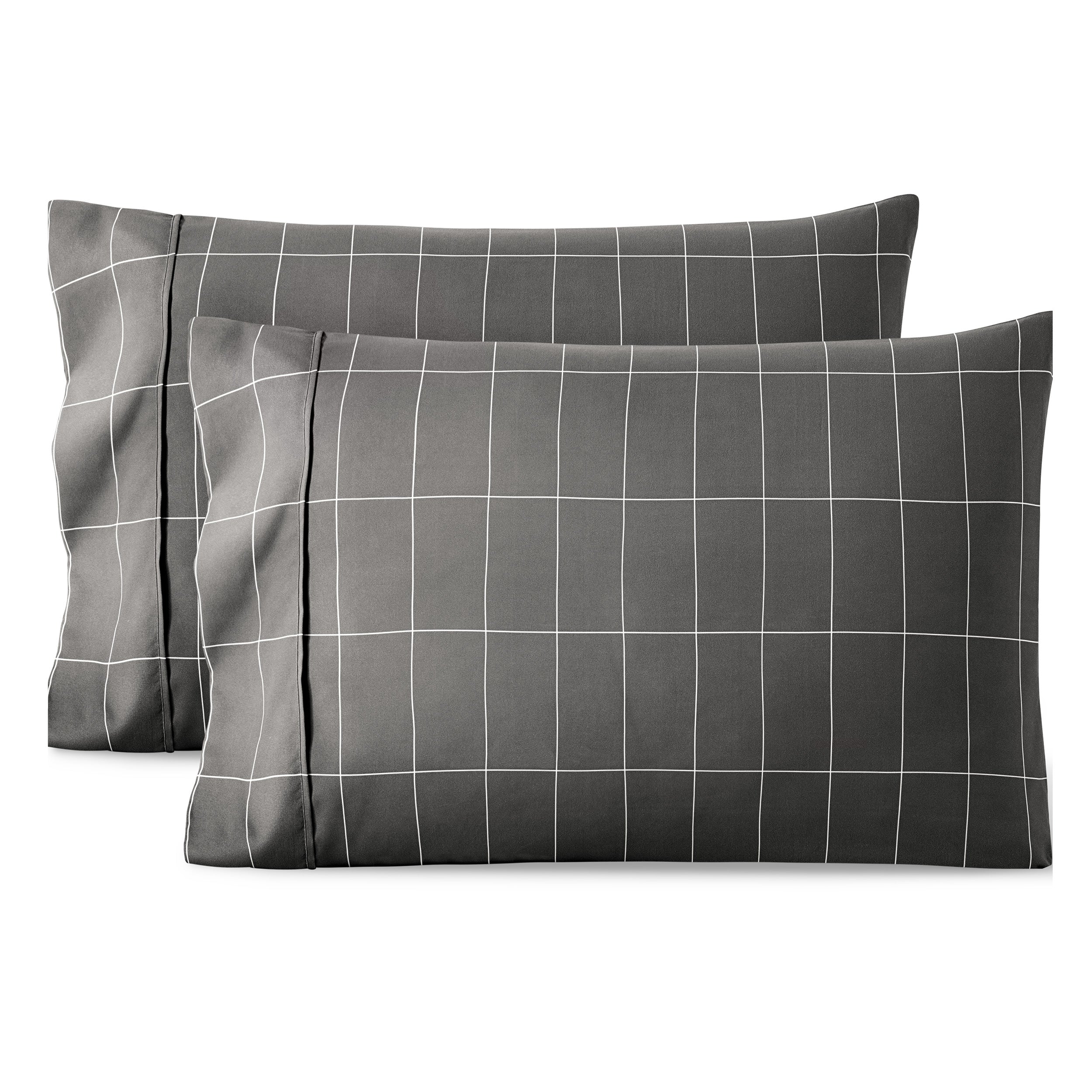 2 printed microfiber pillowcases on pillows