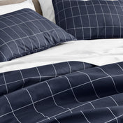 Close up of a printed duvet on a bed