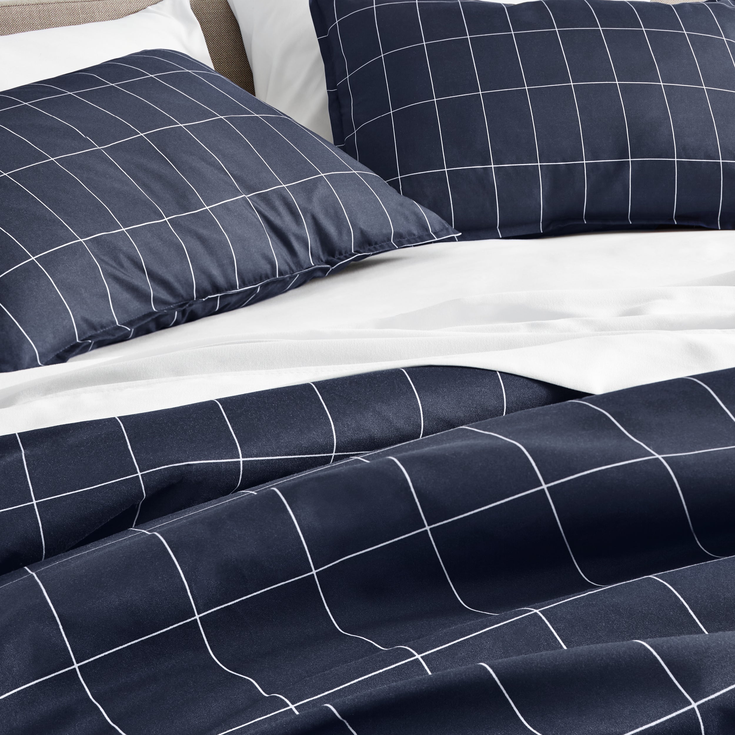 Close up of a printed duvet on a bed