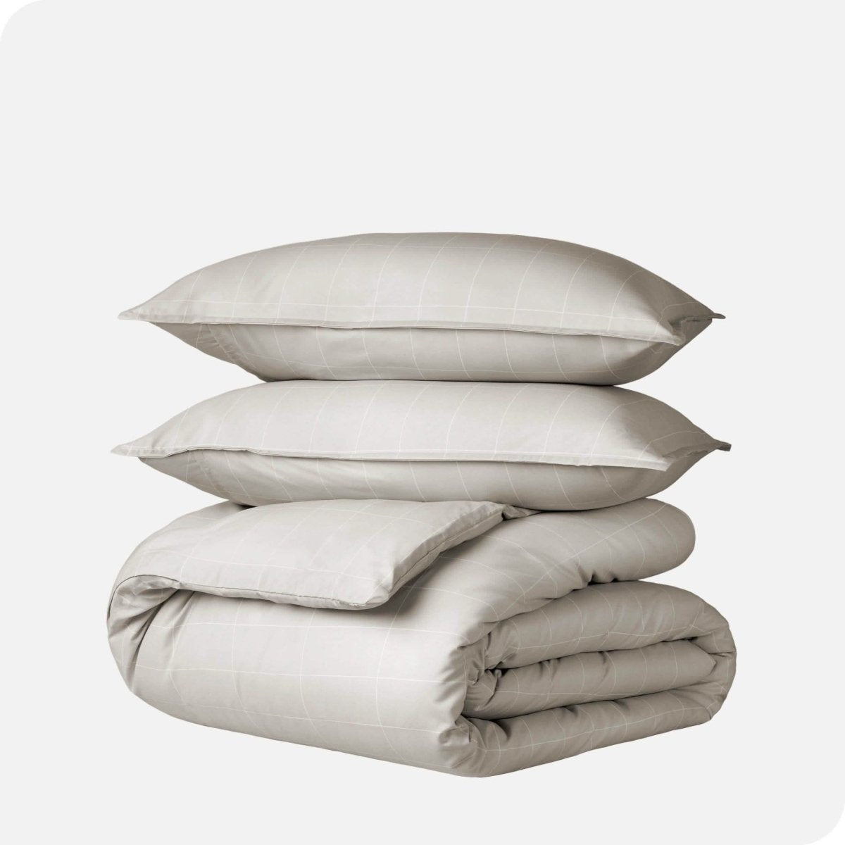 A duvet cover set folded and stacked