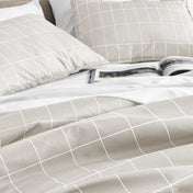 Close up of a printed duvet on a bed