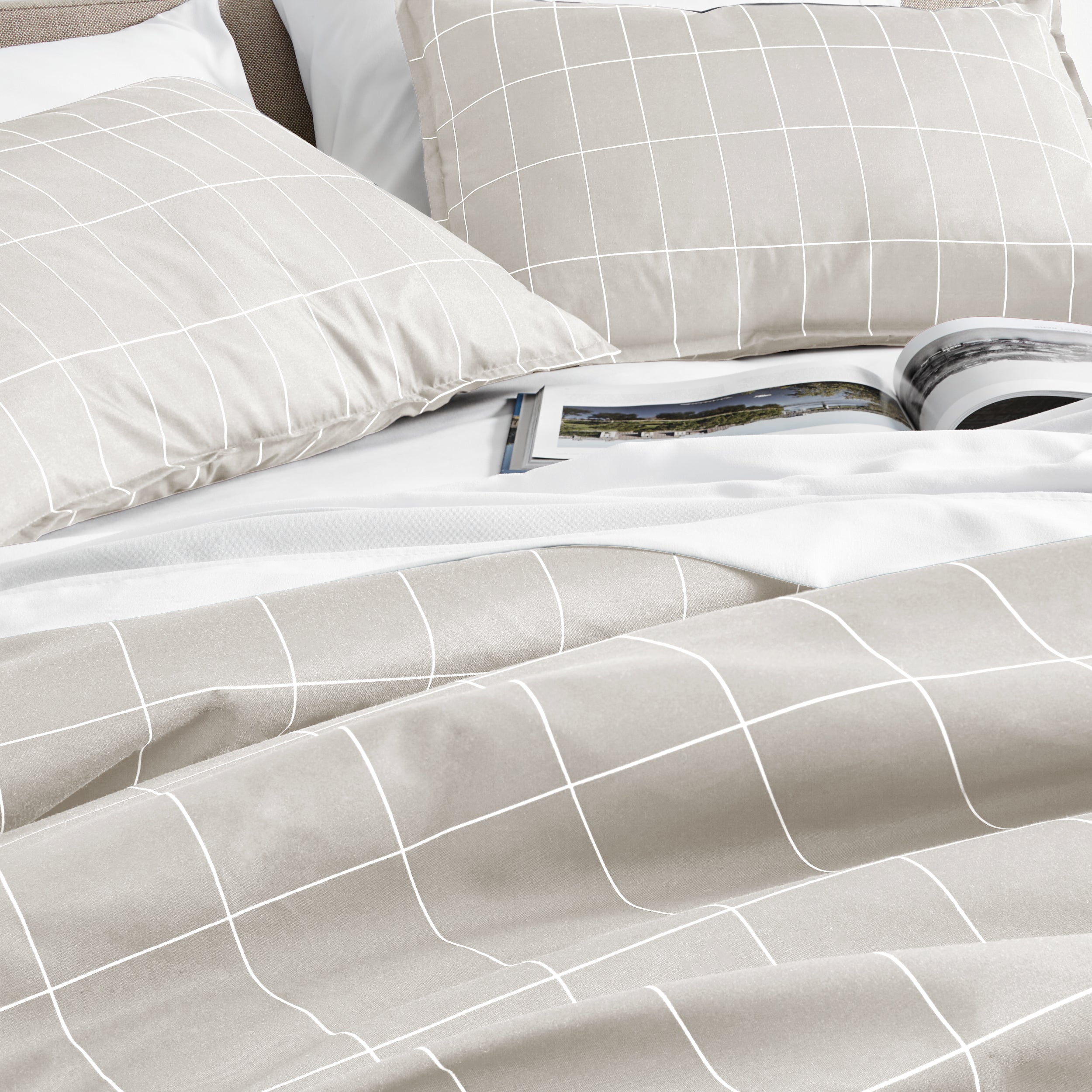 Close up of a printed duvet on a bed