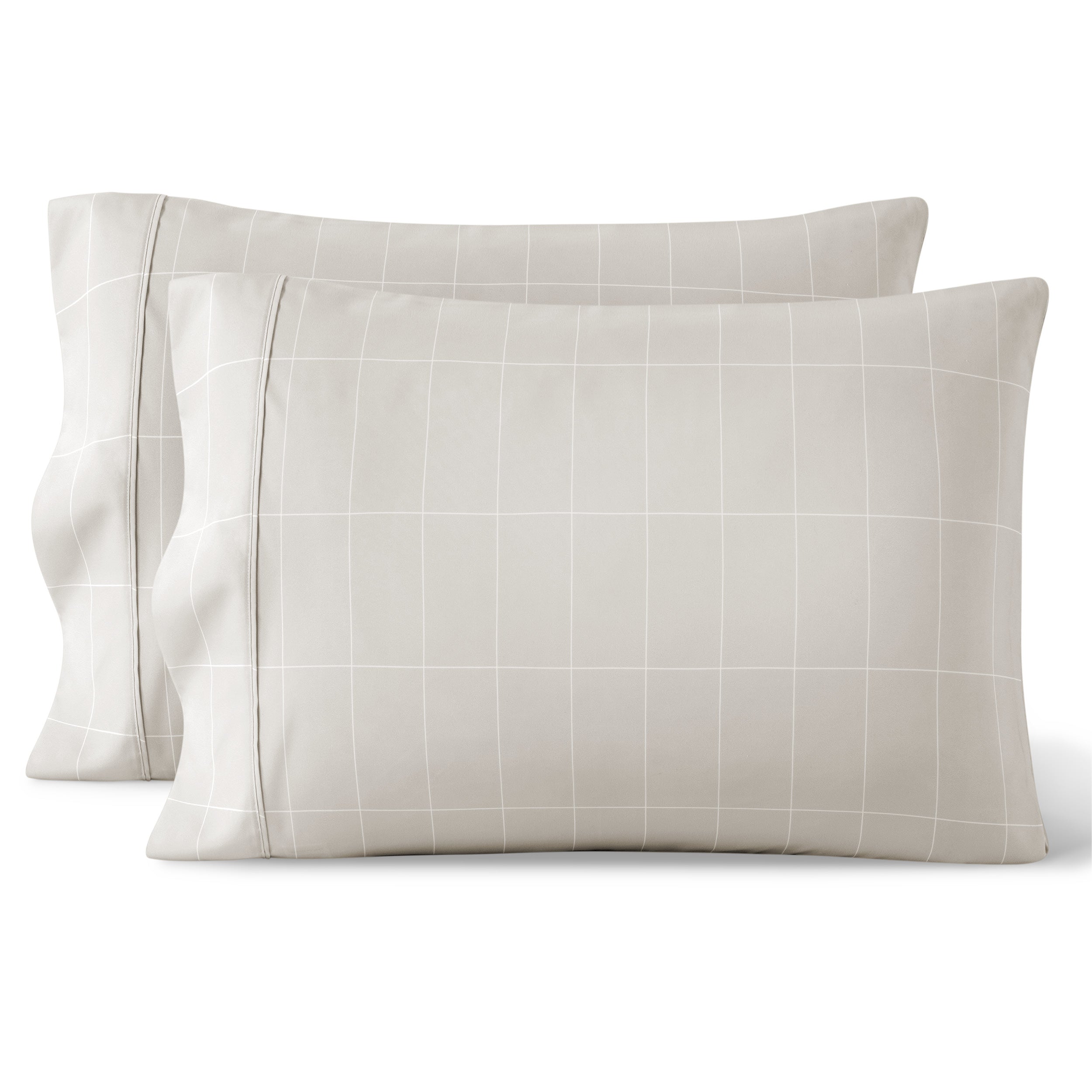 2 printed microfiber pillowcases on pillows