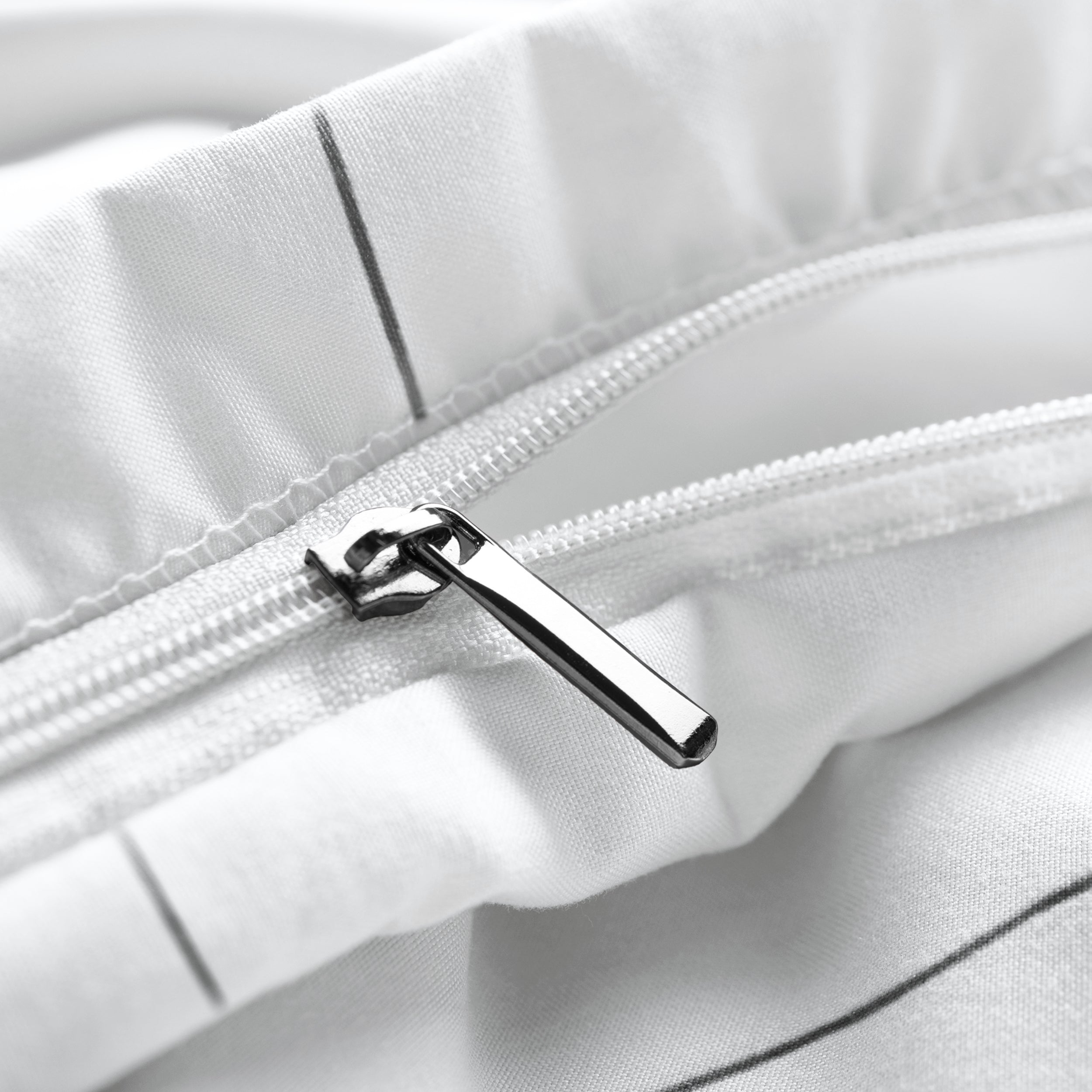 Close-up of a zipper on a duvet cover