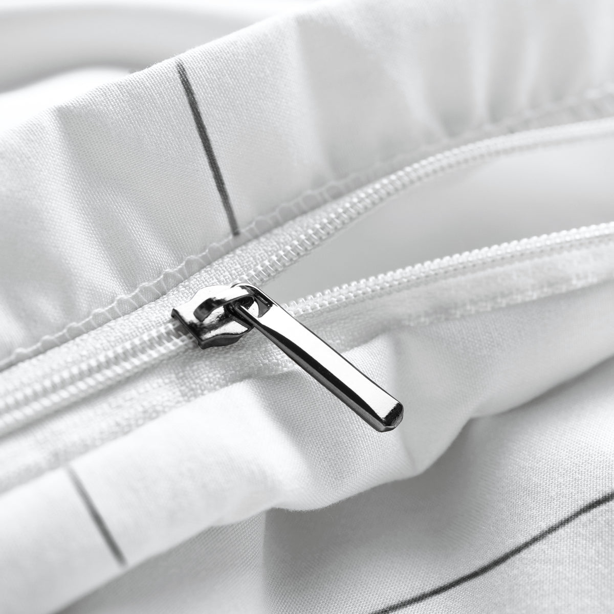 Close-up of a zipper on a duvet cover