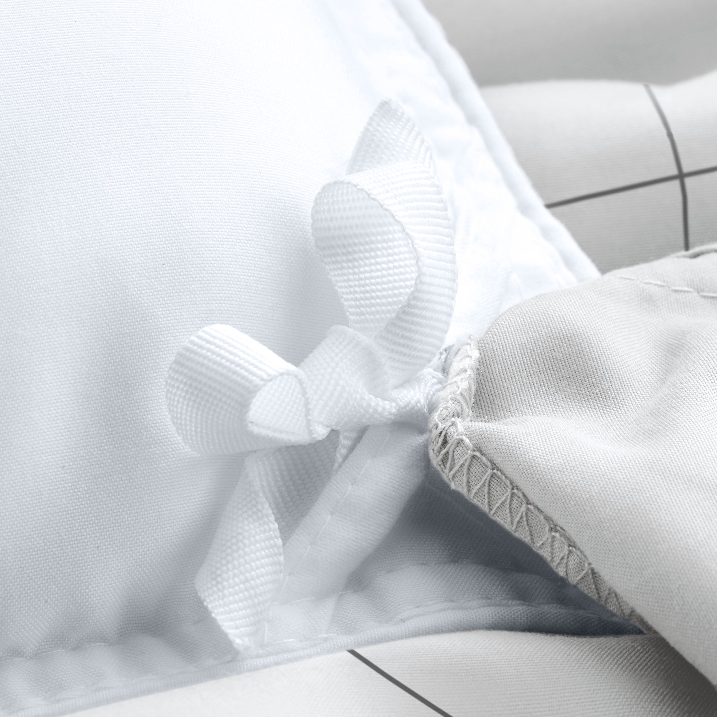 Close up of the ties on a duvet cover