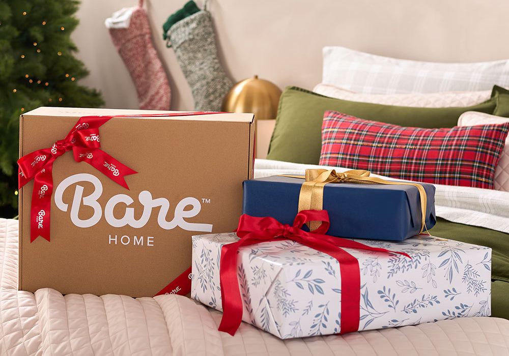 Bare Home Gifts Wrapped On Bed