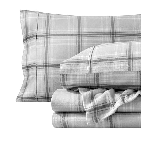 Flannel print sheets folded and stacked