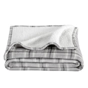 Folded plaid blanket on a white background