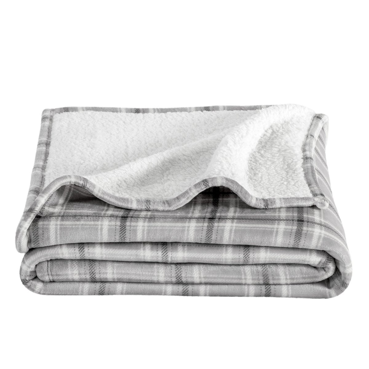 Folded plaid blanket on a white background