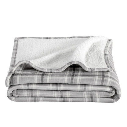 Folded plaid blanket on a white background