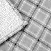 Close-up of both sides of a printed sherpa blanket