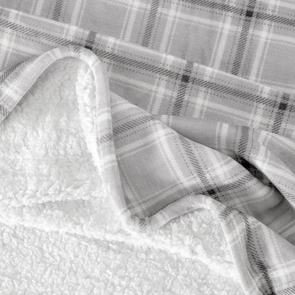 Close-up of both sides of a printed sherpa blanket