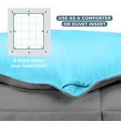 Comforter with text that says use as a comforter or duvet insert.  Shows 8 loops to secure your duvet insert.