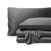 Bamboo pillowcases and sheets set on a white background