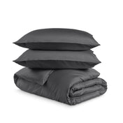 Bedding set with duvet cover and pillow shams on a white background