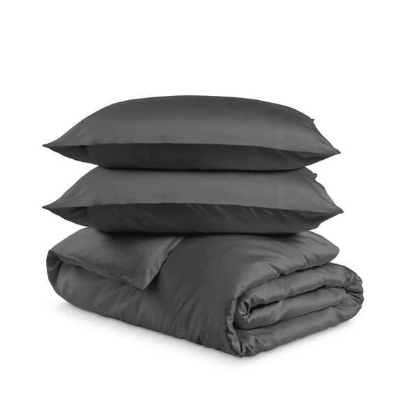 Bedding set with duvet cover and pillow shams on a white background