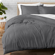 Flannel duvet cover and shams laid out on a bed
