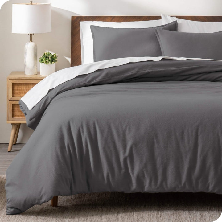 Flannel duvet cover set on a bed