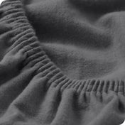 Close up of the elastic portion of a flannel fitted sheet