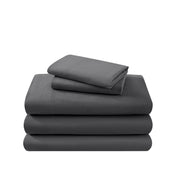 Cotton flannel sheet set folded and stacked on a white background
