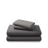 Cotton flannel sheet set folded and stacked on a white background