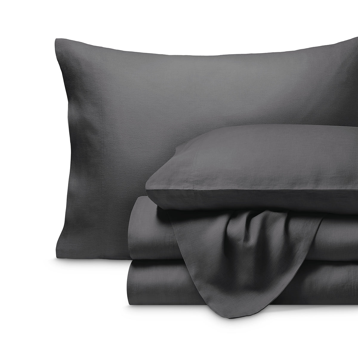 Linen sheet set folded with a white background