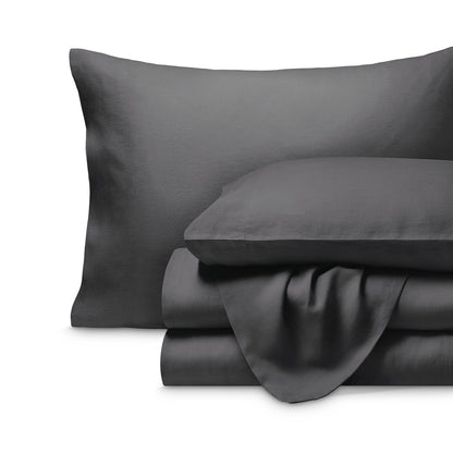 Linen sheet set folded with a white background