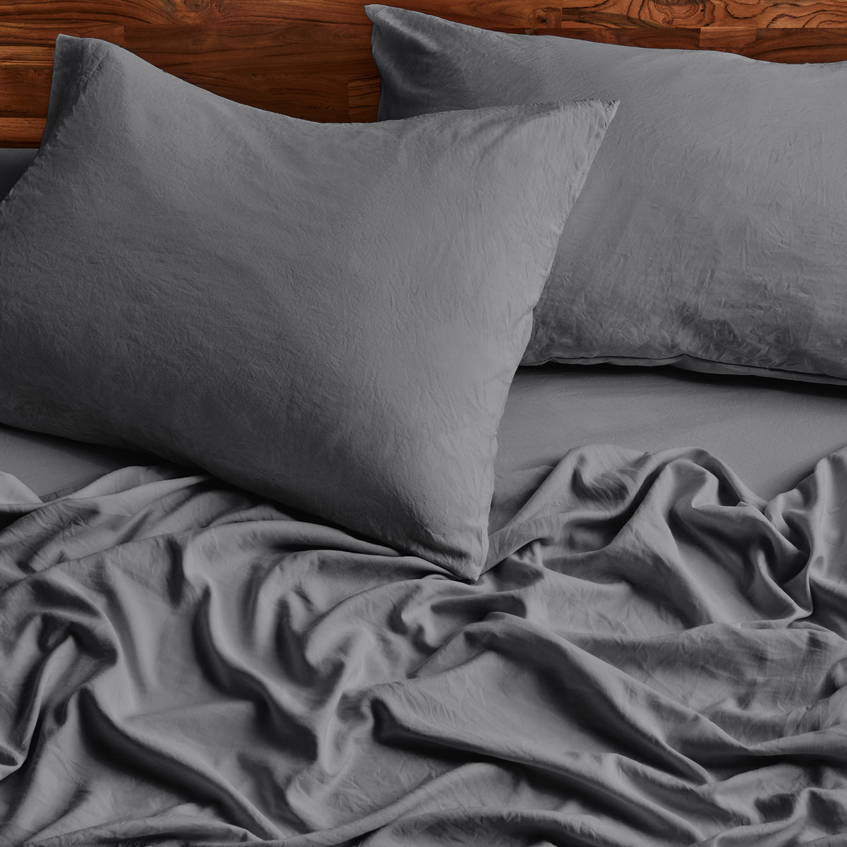 Close-up of sheets and pillowcases on a bed