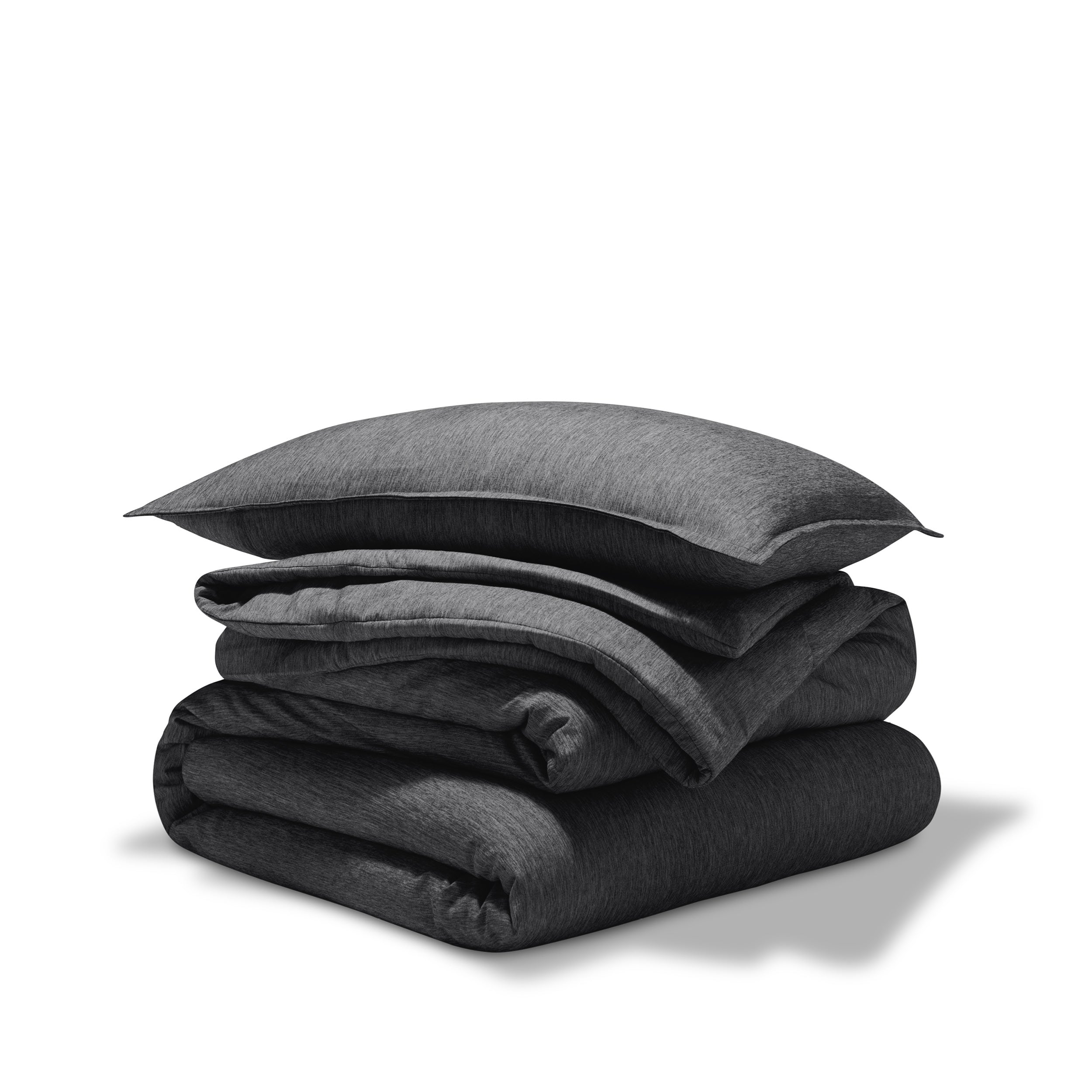 Comforter set stacked on a white background