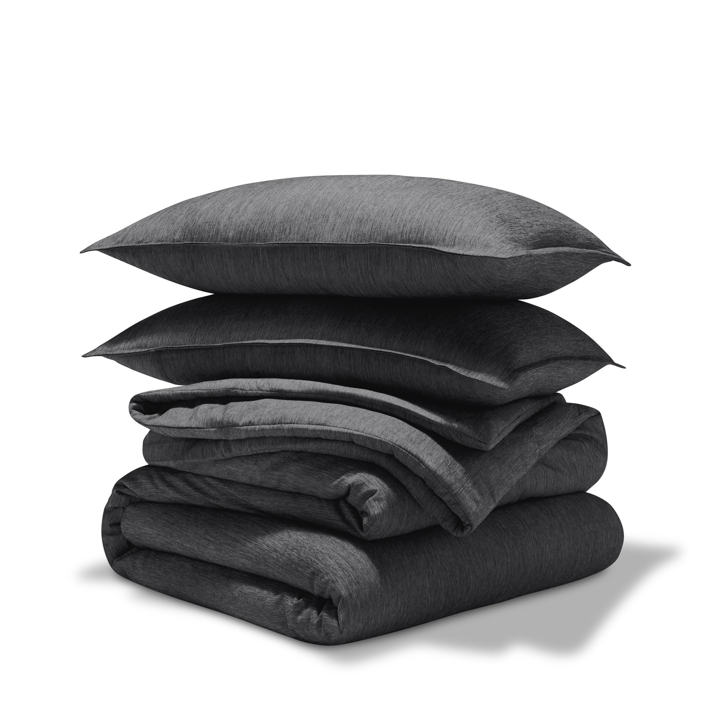 Comforter set stacked on a white background