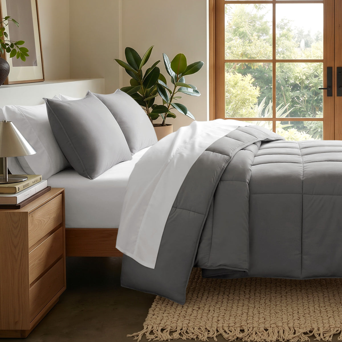 Microfiber comforter set on a bed