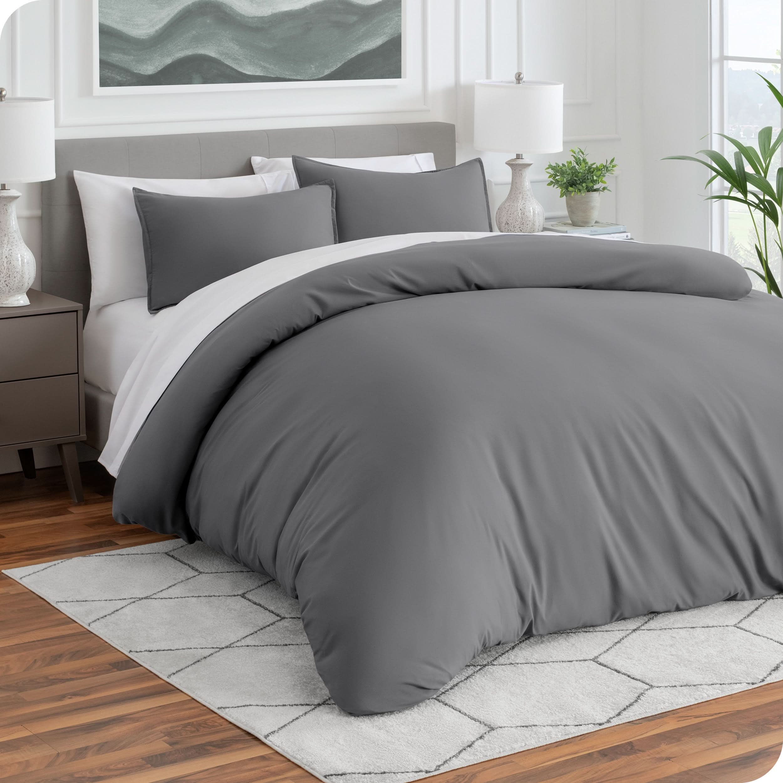 Microfiber duvet cover and matching shams on a mattress