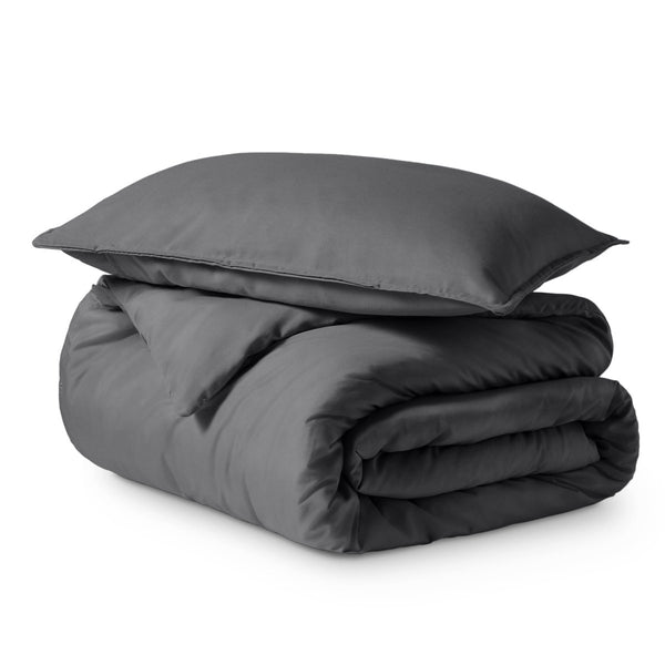 Solid color duvet set folded and stacked