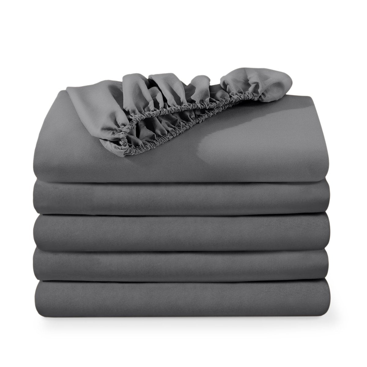 5 ultra soft fitted sheets folded and stacked