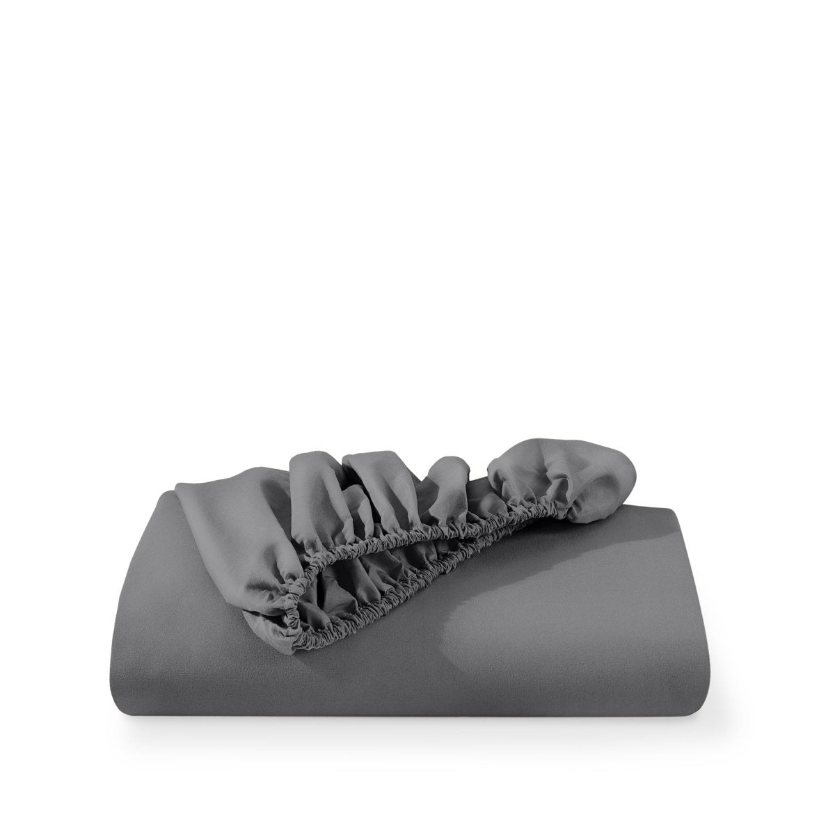 Grey fitted sheet on a white background