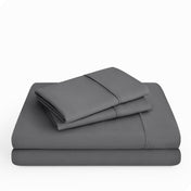 Microfiber sheet set folded and stacked neatly.