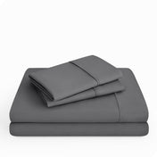 Microfiber sheet set folded and stacked neatly.