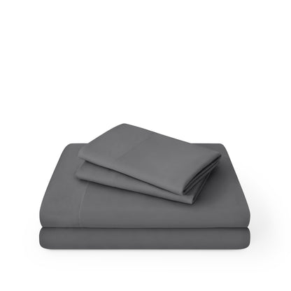 Microfiber sheet set folded and stacked on a white background