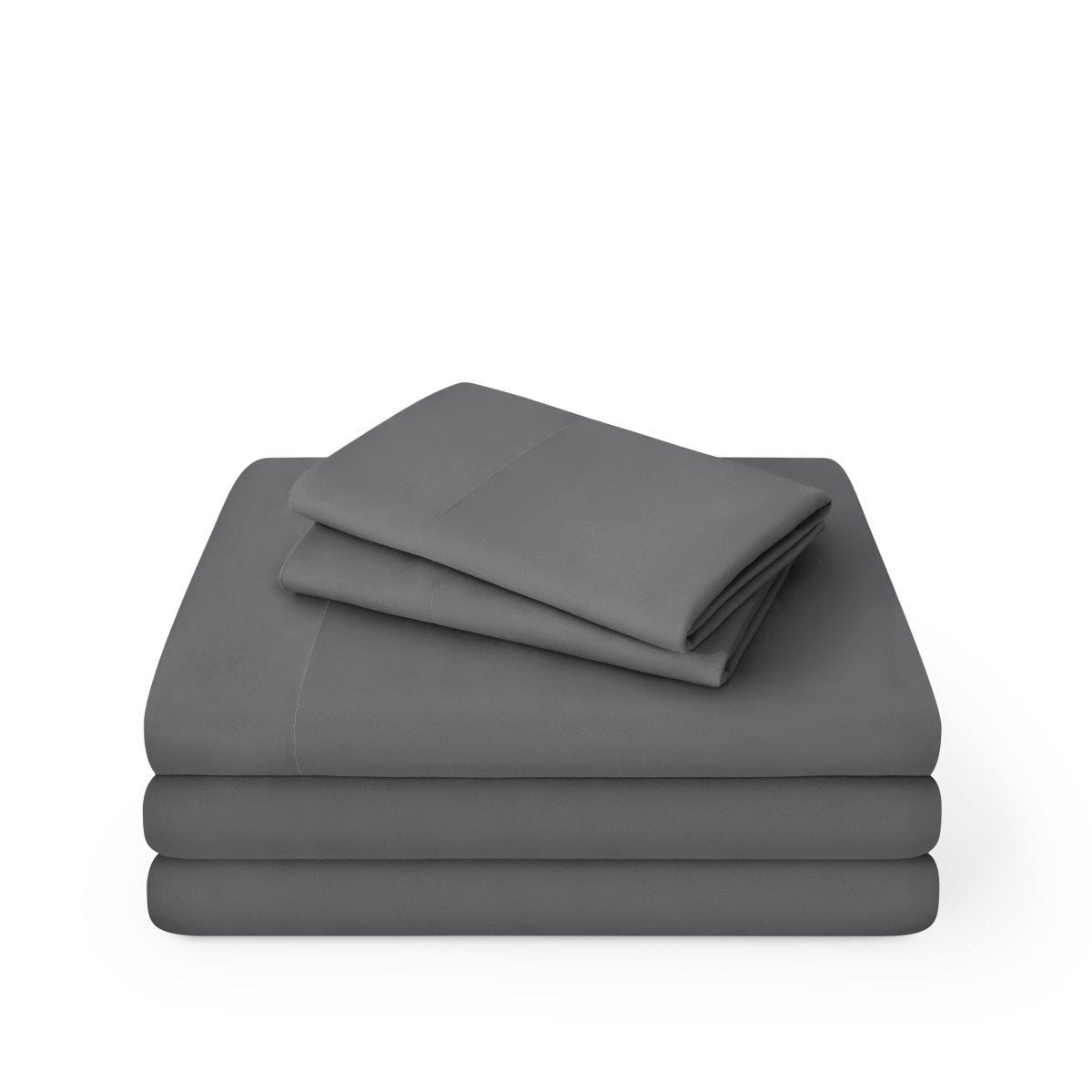 Microfiber sheet set folded and stacked on a white background