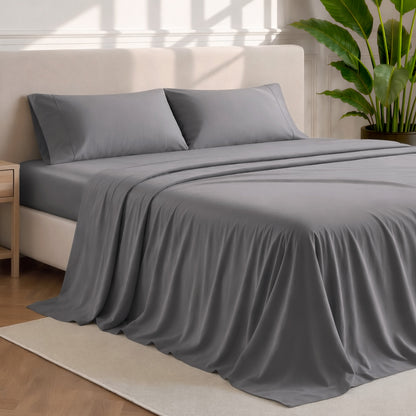Microfiber sheets and pillowcases in a bedroom stetting