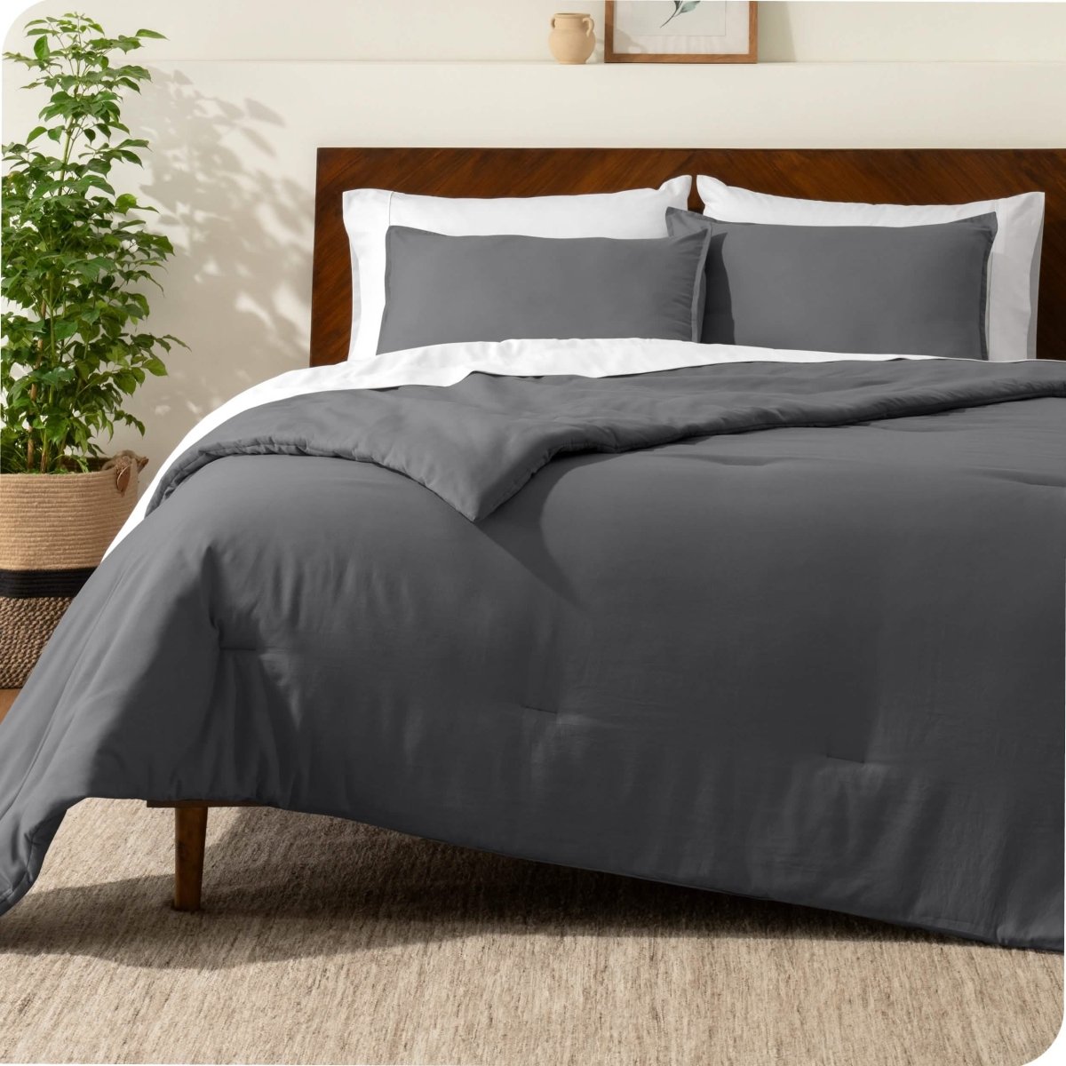 A comforter set on a bed