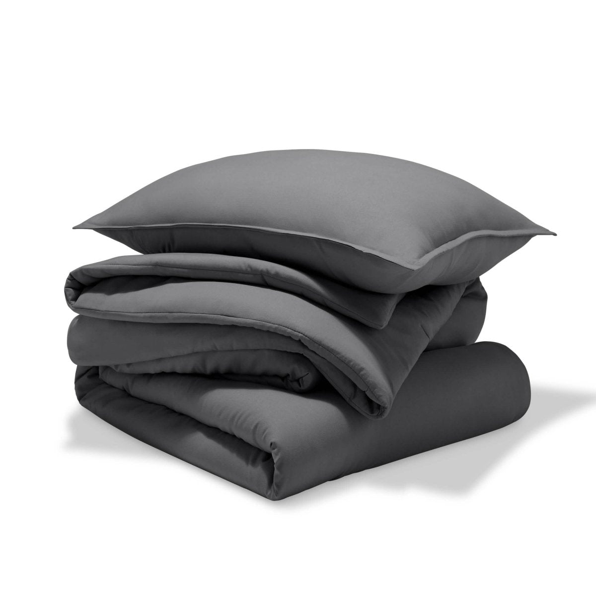 A comforter set folded and stacked