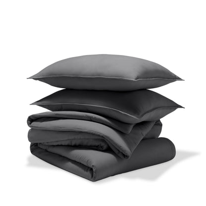 Comforter set stacked on a white background