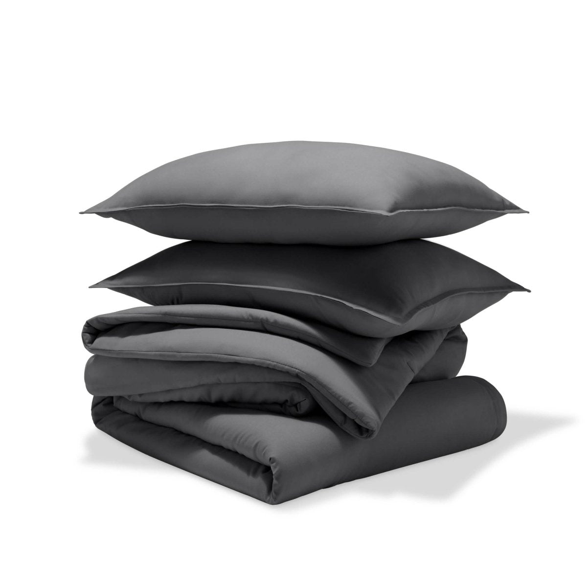 A comforter set folded and stacked