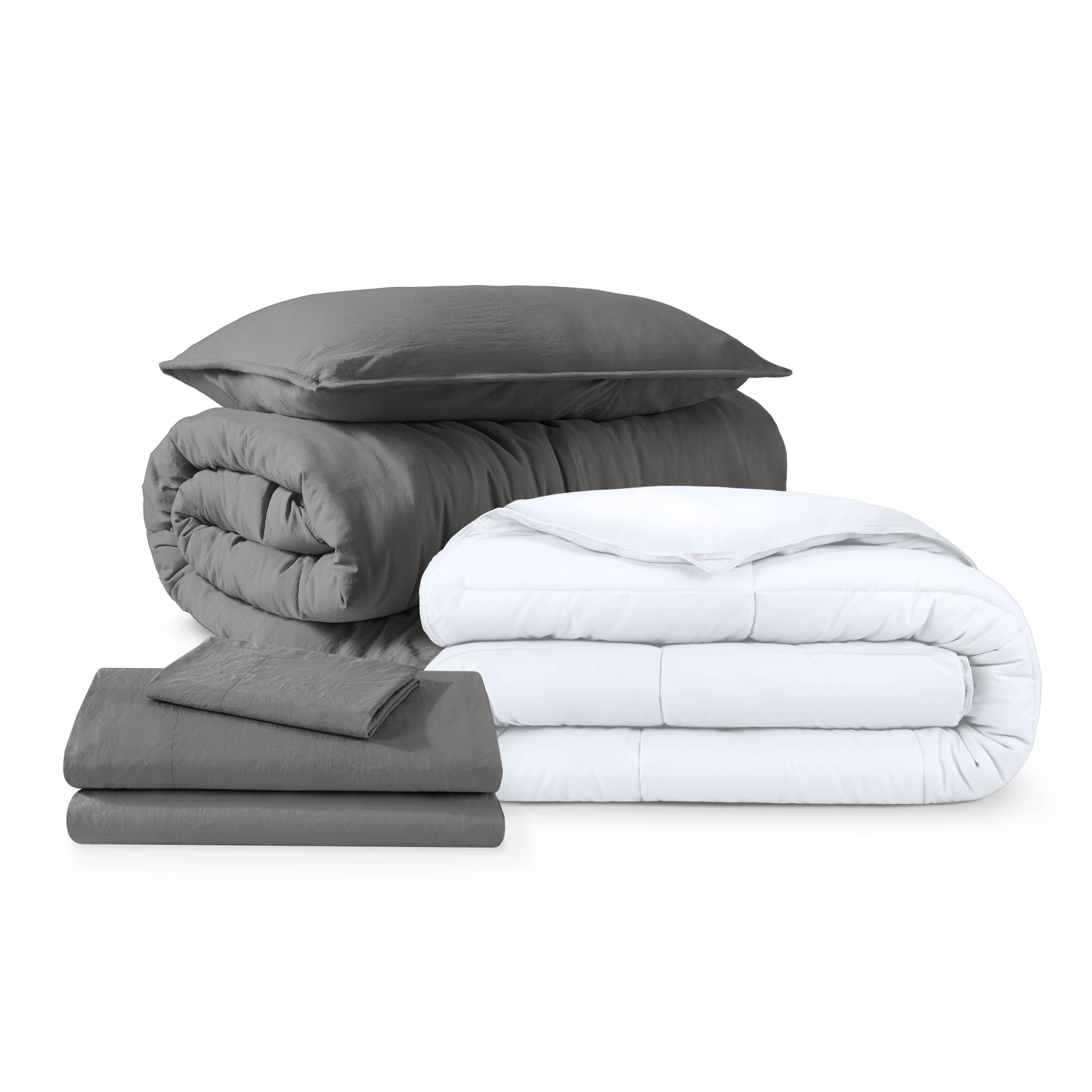 Washed bedding bundle folded and stacked